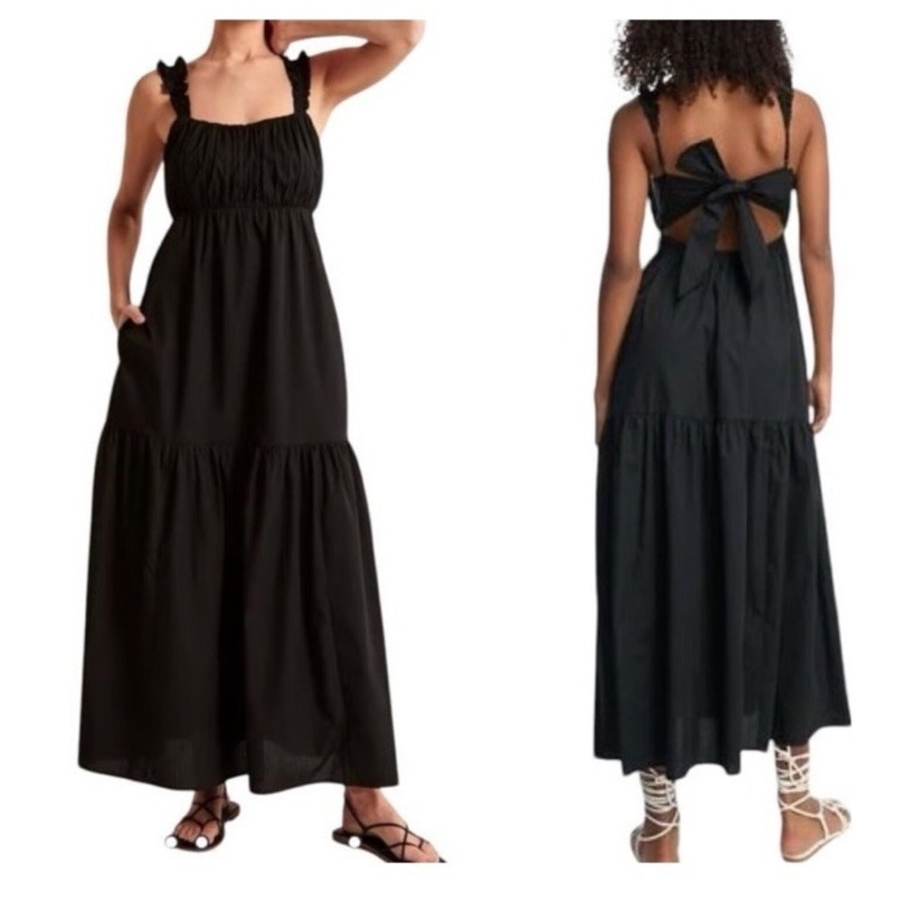 Abercrombie & Fitch Black Midi Dress Womens SP Sleeveless Tired Smocked Straps